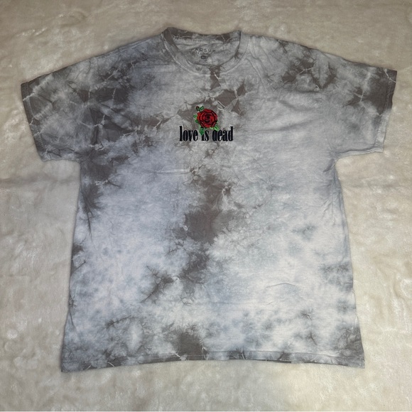 Pacsun Grey Crystal Wash Tie Dye Love Is Dead Embroidered Graphic Tshirt Size M - Picture 4 of 9